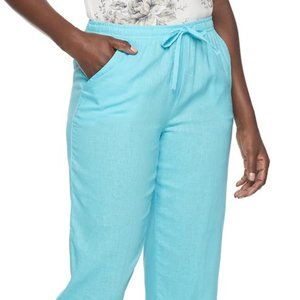 Cathy Daniels Linen-Blend Pull-On Capris-Blue Radiance-New with Tags